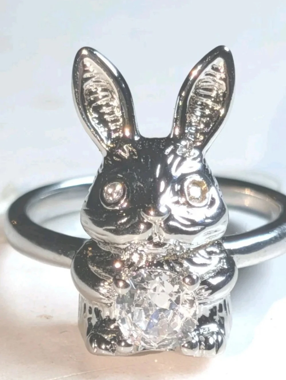Women's Silver Plated Retro Rabbit Shaped Vintage Lab-Created Diamond Ring Sz 6